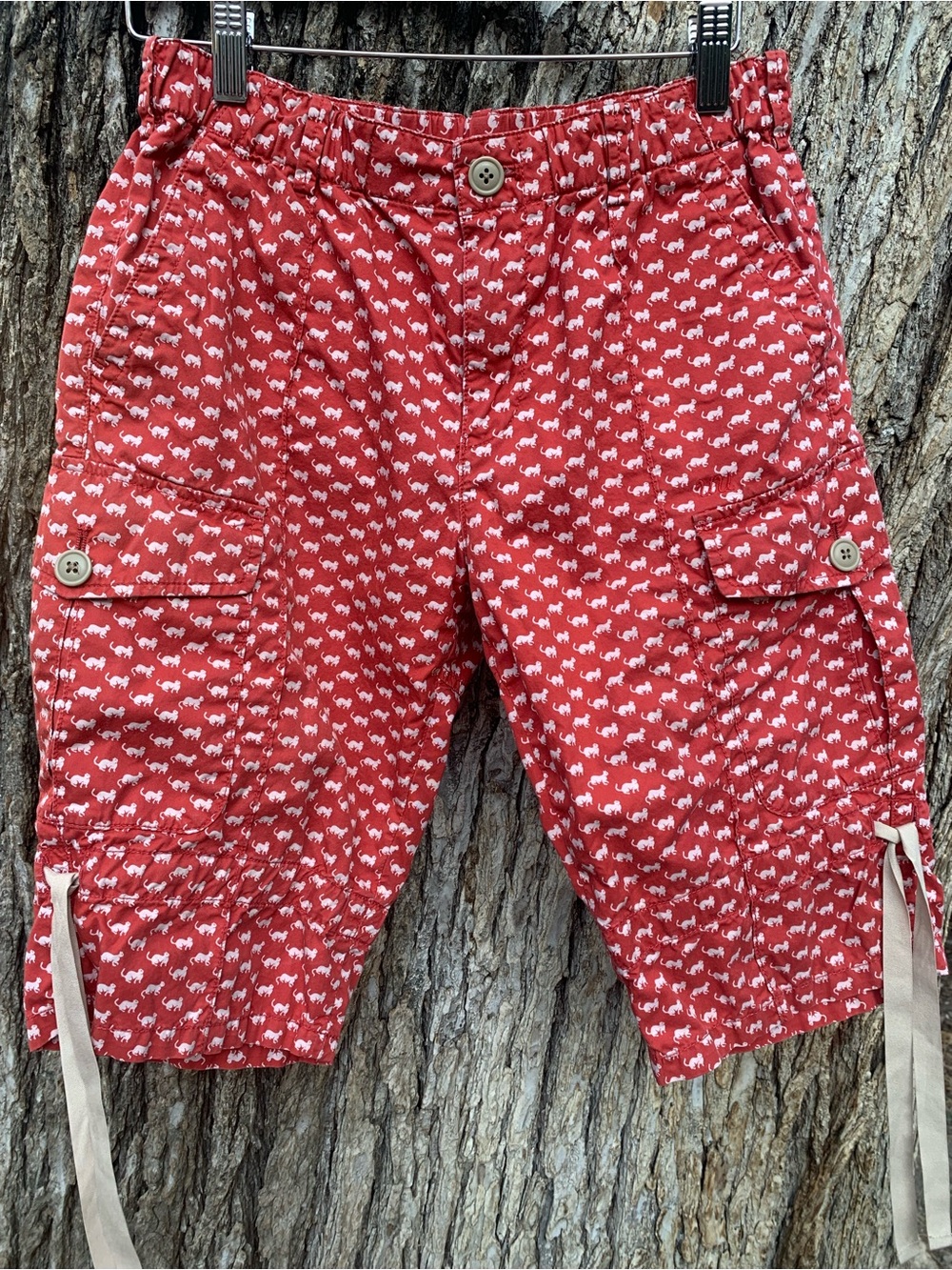 Undercover Red Cargo Shorts with White Animal Print
